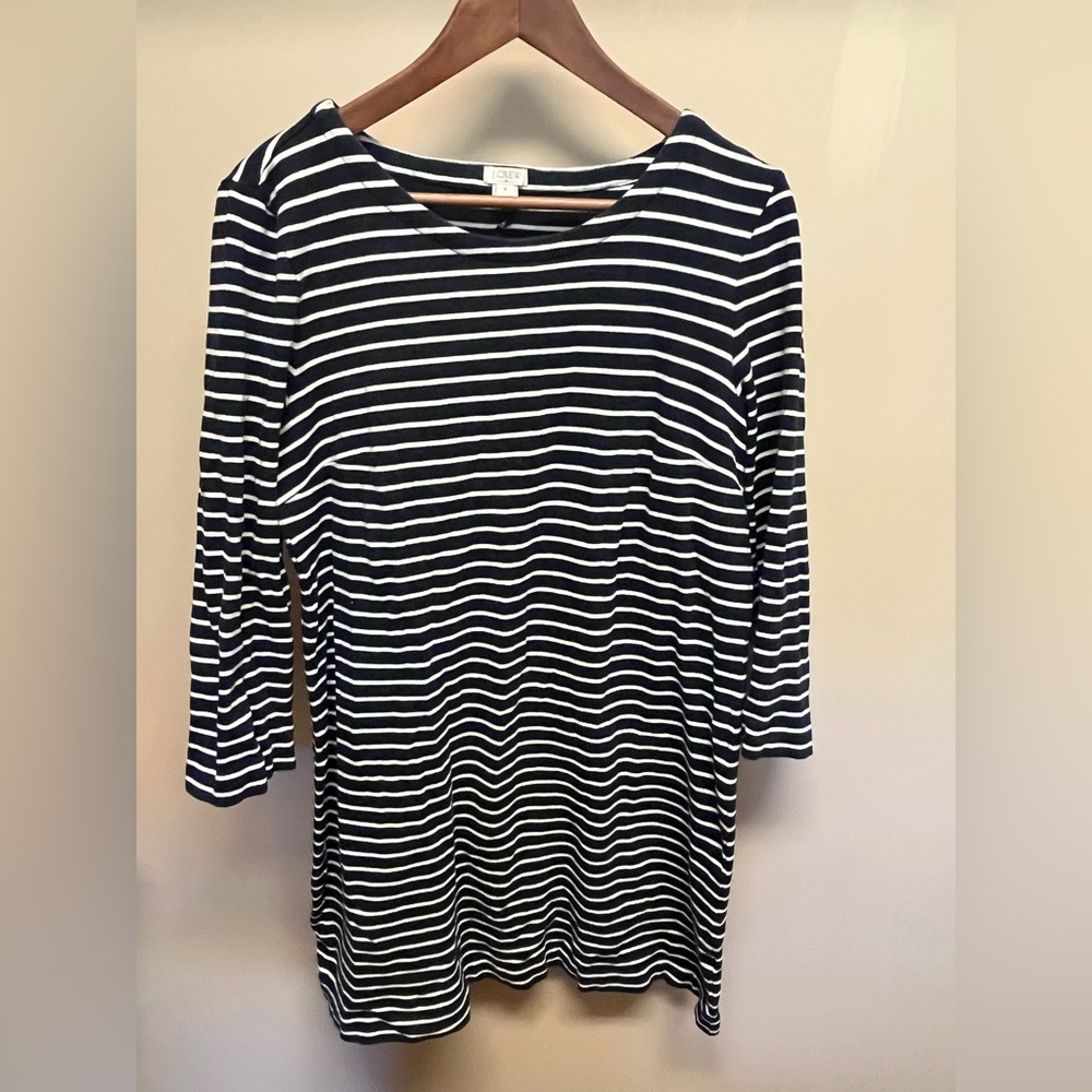 J. Crew Navy and White Striped Long Sleeve Tunic Dress